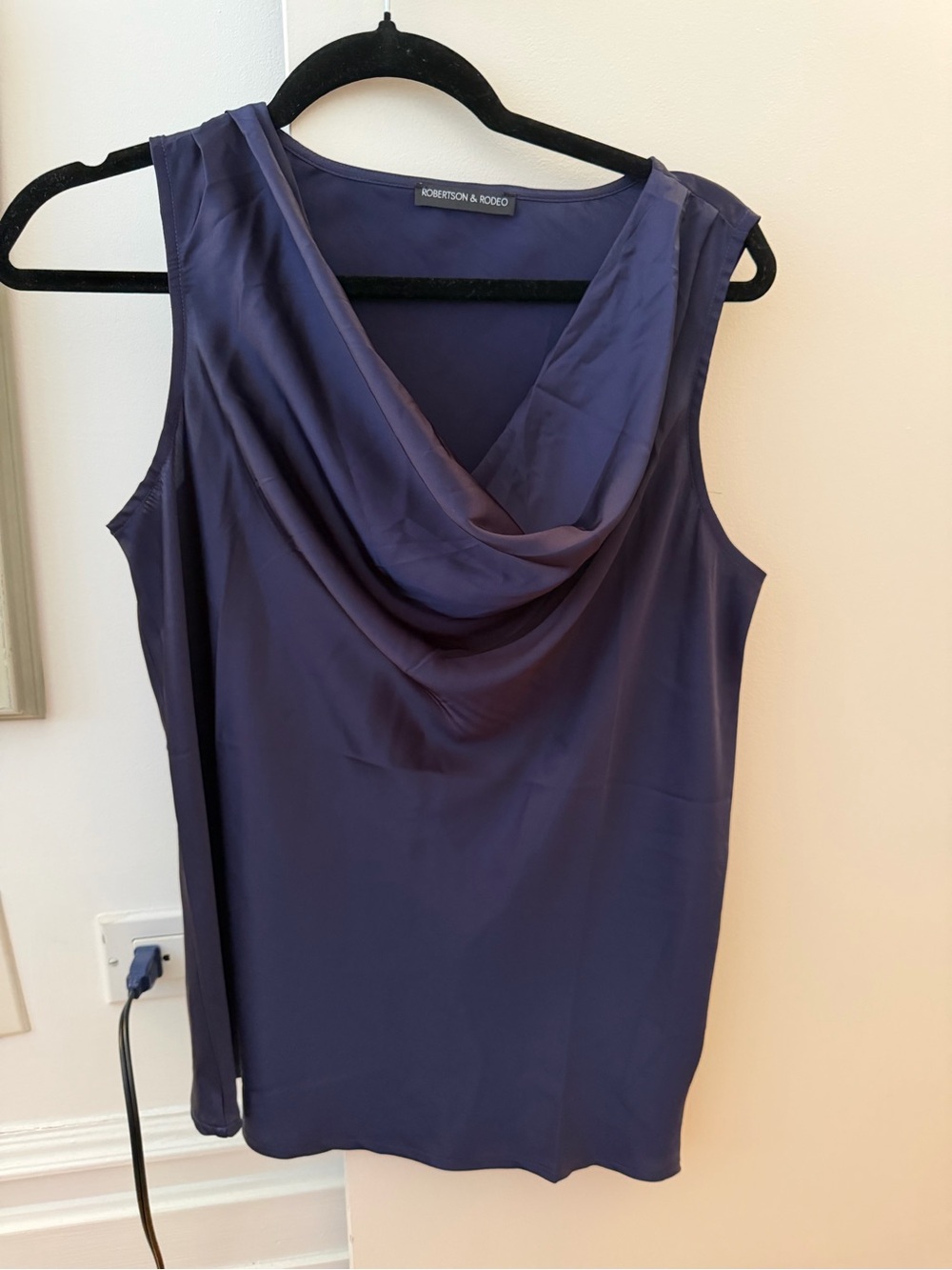 Navy Sleeveless Cowl Neck Top